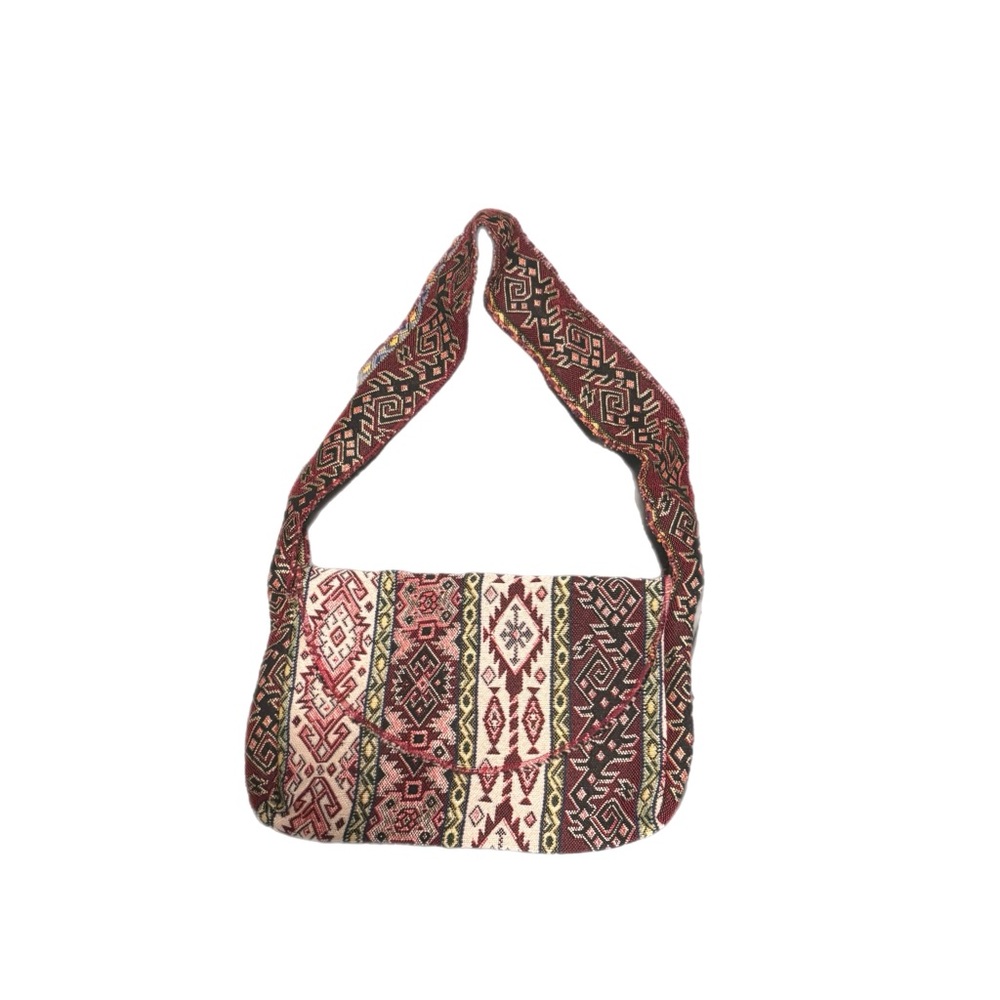 Bohemian Patterned Shoulder Bag - Red and Brown